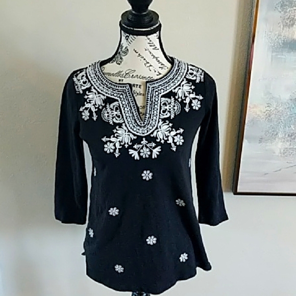 Talbot's Black and White Embroidered Women's Top SP - Picture 1 of 5